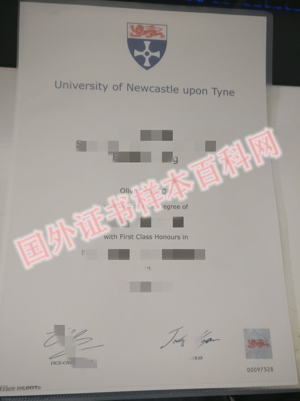 全网展示:英国纽卡斯尔大学毕业证书样本