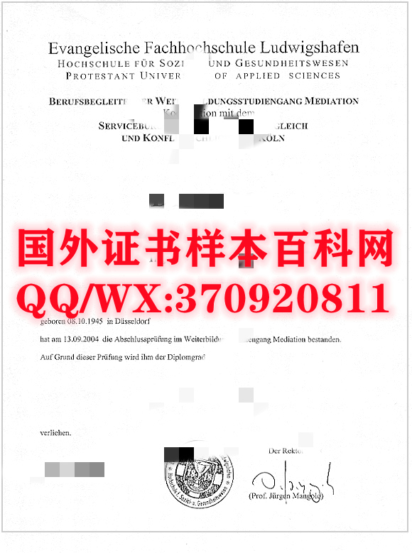 德国弗赖堡新教应用技术大学毕业证样本