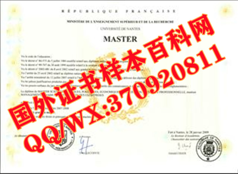 法国南特大学毕业证样本