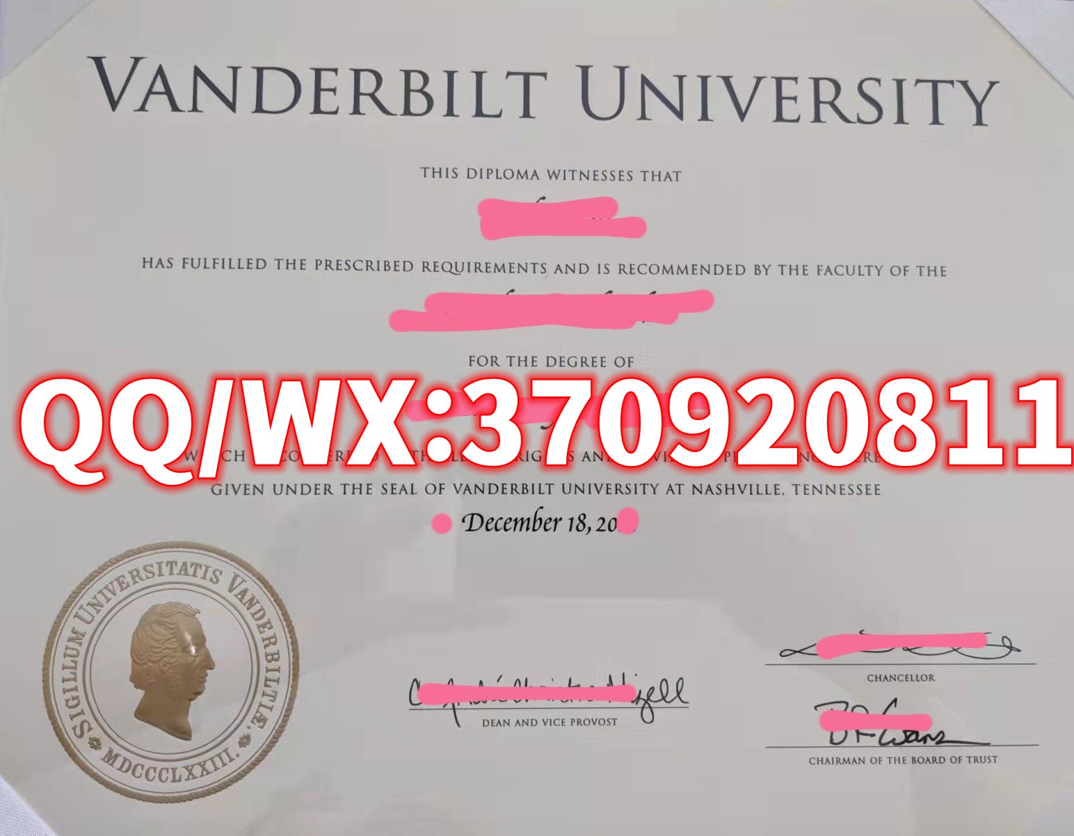 咨询:范德堡大学毕业证书样本