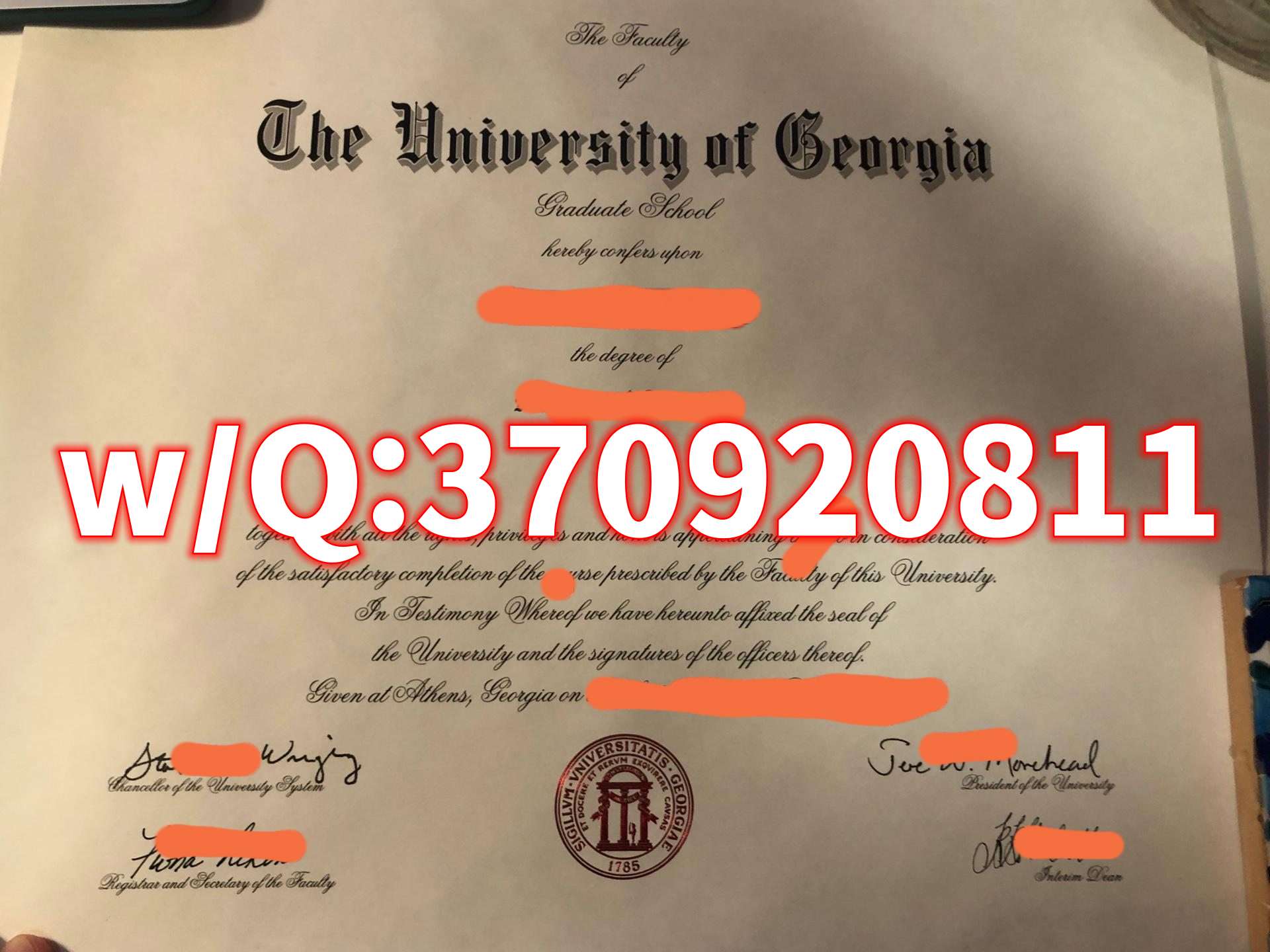 佐治亚大学毕业证书最新版本展示