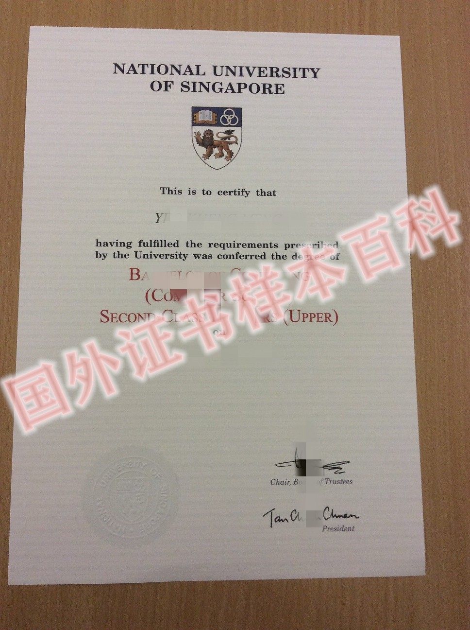 版本展示:新加坡国立大学毕业证书样式