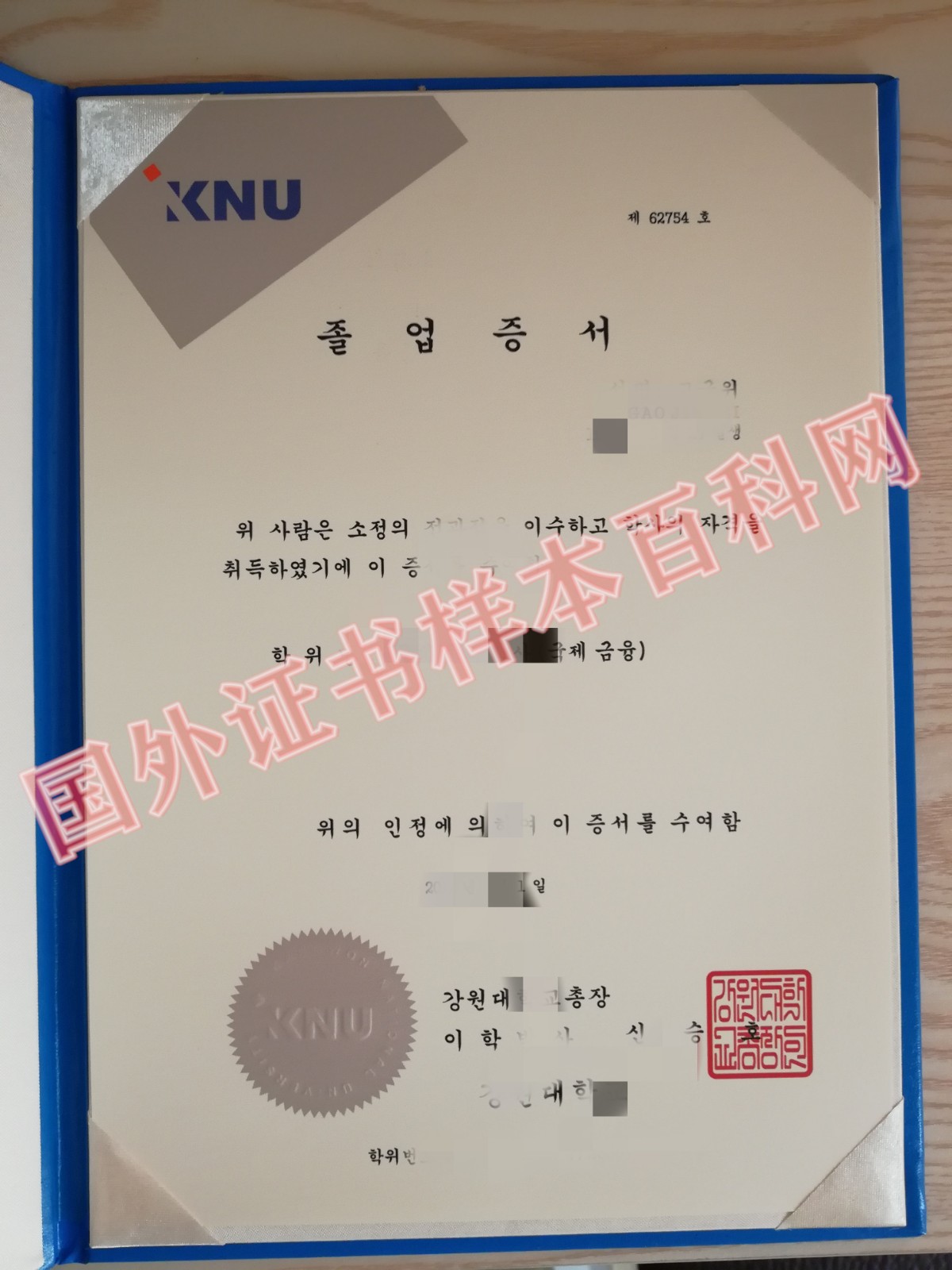 版本定制:韩国庆北大学毕业证书样本