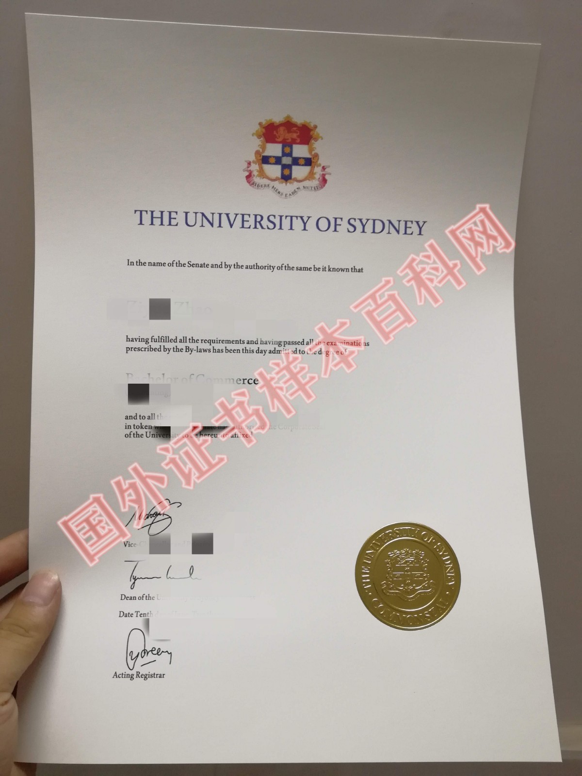 版本更新:澳大利亚悉尼大学毕业证书样本