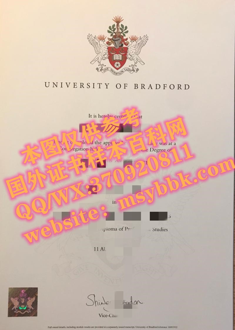 英国布拉德福德大学毕业证书样本展示